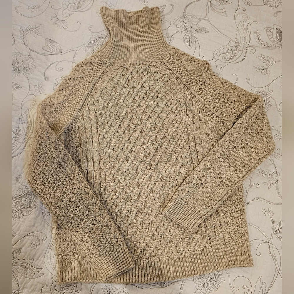 VINCE Vince Yak / Wool Turtleneck Fisherman Cable Knit Sweater- S